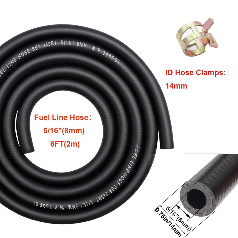 Taiss 5/16 "" (8 مم) مجموعة خط الوقود ID 6.56FT(2m) 300PSI NBR خرطوم خط الوقود المطاطي مع 10 قطع 14 مم مشابك خرطوم الهوية لمحركات أنظمة وقود السيارات: آلة قص الجرارات وآلة الثلج وما إلى ذلك - Image 2